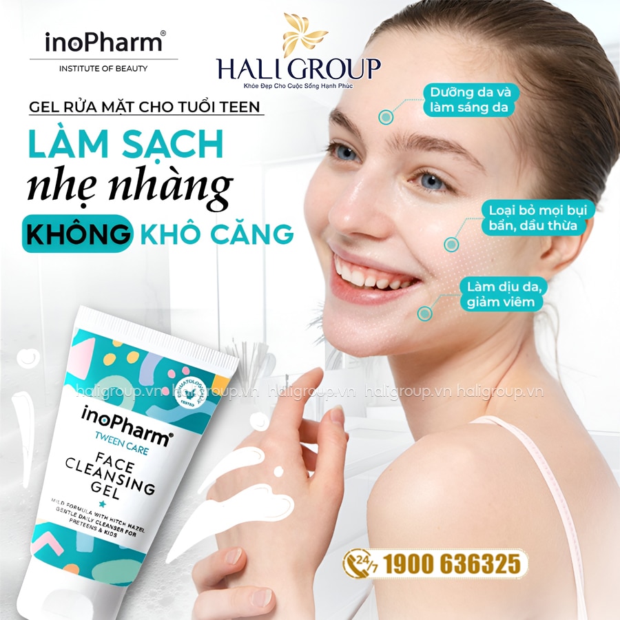 Gel Rửa Mặt Dưỡng Ẩm Sáng Da Dành Cho Tuổi Teen Inopharm Tween Care Face Cleansing Gel