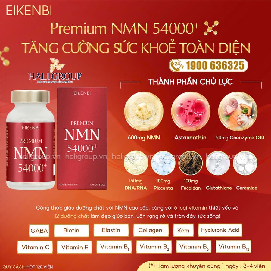 thành phần Viên Uống Premium NMN 54000+ Eikenbi Nhật Bản