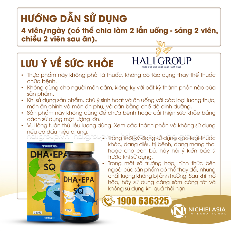 cách dùng Viên Dầu Cá DHA.EPA+SQ Nichiei Bussan Nichiei Asia Nhật Bản