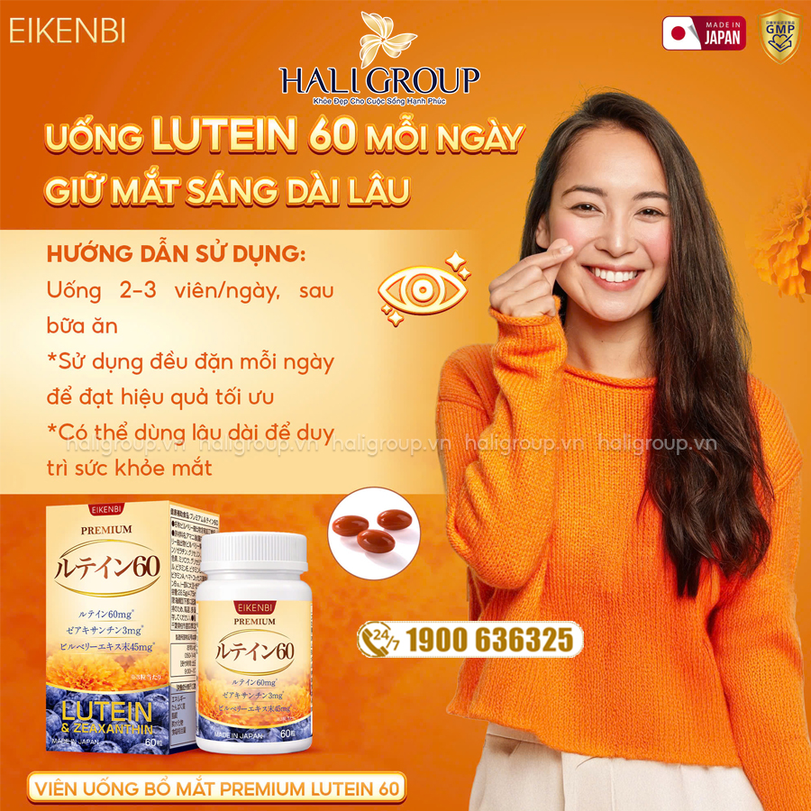 cách dùng Viên Uống Bổ Mắt Eikenbi Premium Lutein 60 Nhật Bản