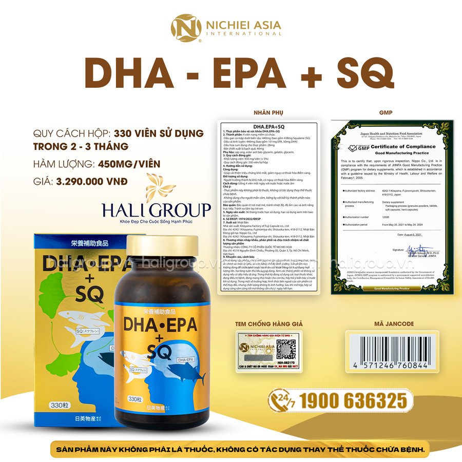 công dụng Viên Dầu Cá DHA.EPA+SQ Nichiei Bussan Nichiei Asia Nhật Bản