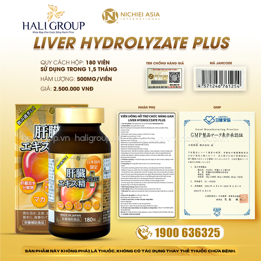công dụng Viên Uống Bổ Gan Liver Hydrolyzate Plus Nichiei Asia Nhật Bản (Hộp 180 Viên)
