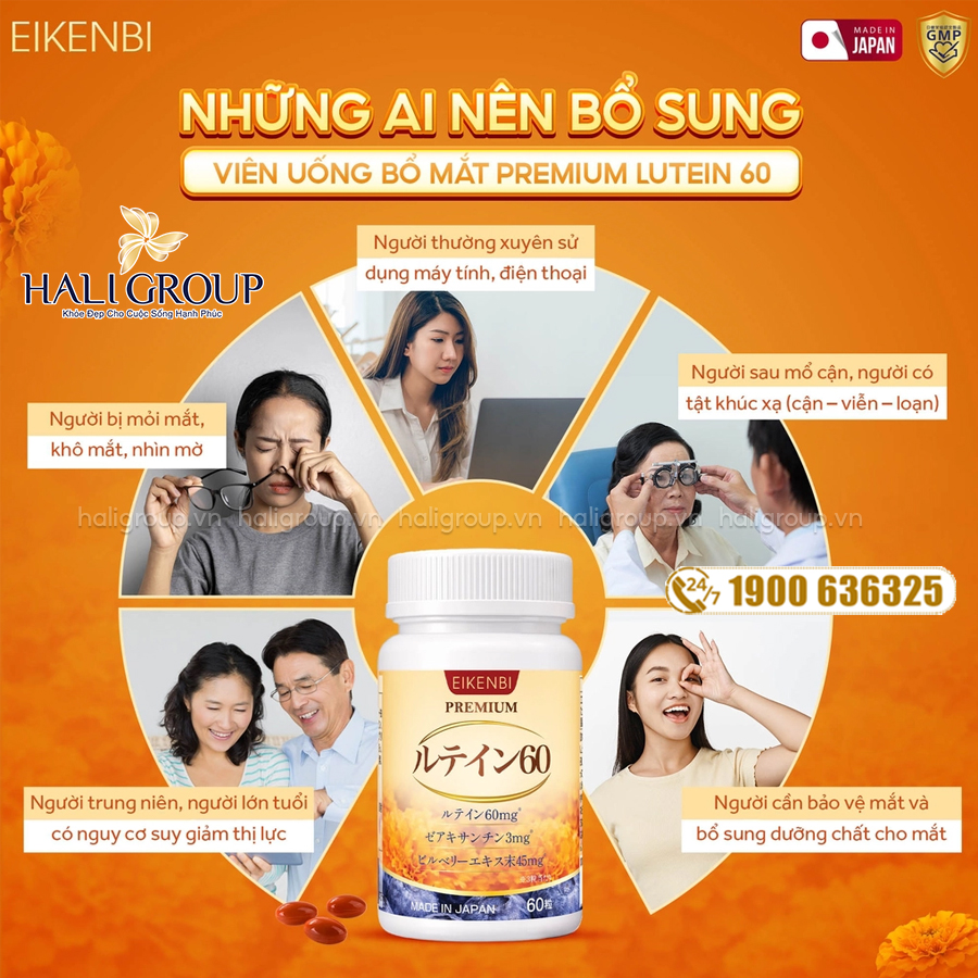 đối tượng sử dụng Viên Uống Bổ Mắt Eikenbi Premium Lutein 60 Nhật Bản