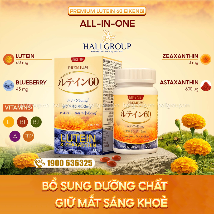 Viên Uống Bổ Mắt Premium Lutein 60 Eikenbi Nhật Bản