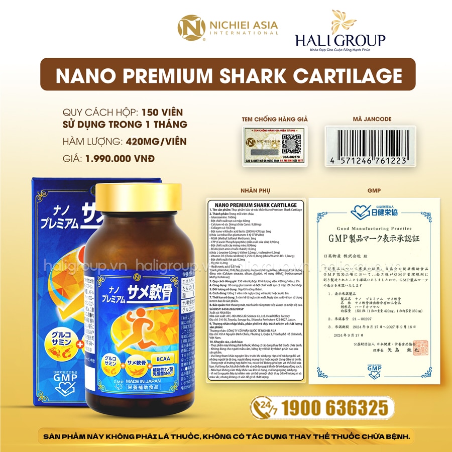 Viên Hỗ Trợ Sức Khỏe Xương Khớp Nano Premium Shark Cartilage Nichiei Asia