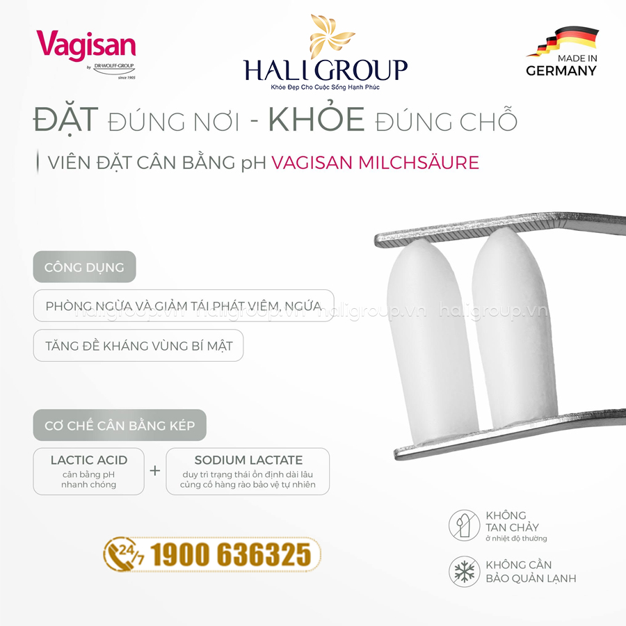 thành phần Viên Đặt Cân Bằng pH Vùng Kín Vagisan Milchsäure Đức